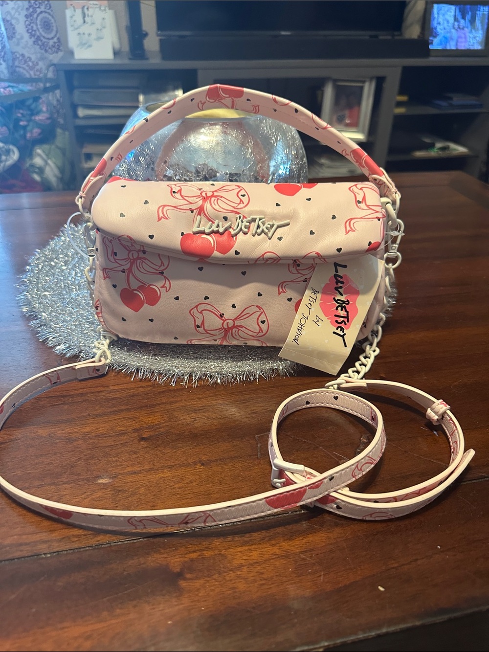 Betsey Johnson Pink Cherry & Bow Print Crossbody Bag